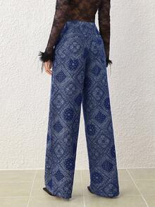 SHEIN Essnce Quần jeans ống đứng in hoa giản dị dành cho nữ - Màu xanh lam - Xem 2