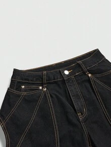 ROMWE Gothic Style Halloween Bat Wing Design Women's Flare Jeans - Black - View 4