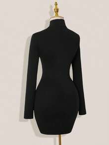 SHEIN ICON Fitted Cheongsam Collar Continuous Hollow-Out Long Sleeve Mini Dress