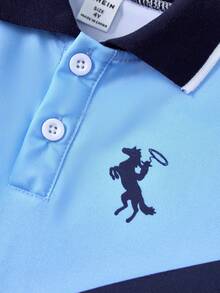 1pc Young Boy Casual Polo Shirt, Collared Colorblock Long Sleeve Polo Shirt Fall Winter - Blue - View 7