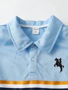 SHEIN 2件套男童条纹短袖Polo衫和短裤休闲装 - 淺藍色 - 查看 4