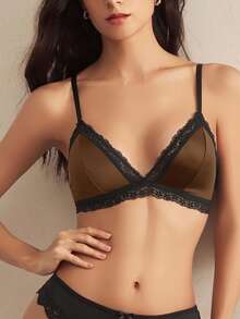 Charlaine Women's Elegant Sexy Lace Trim Bra - Mocha Brown - View 7