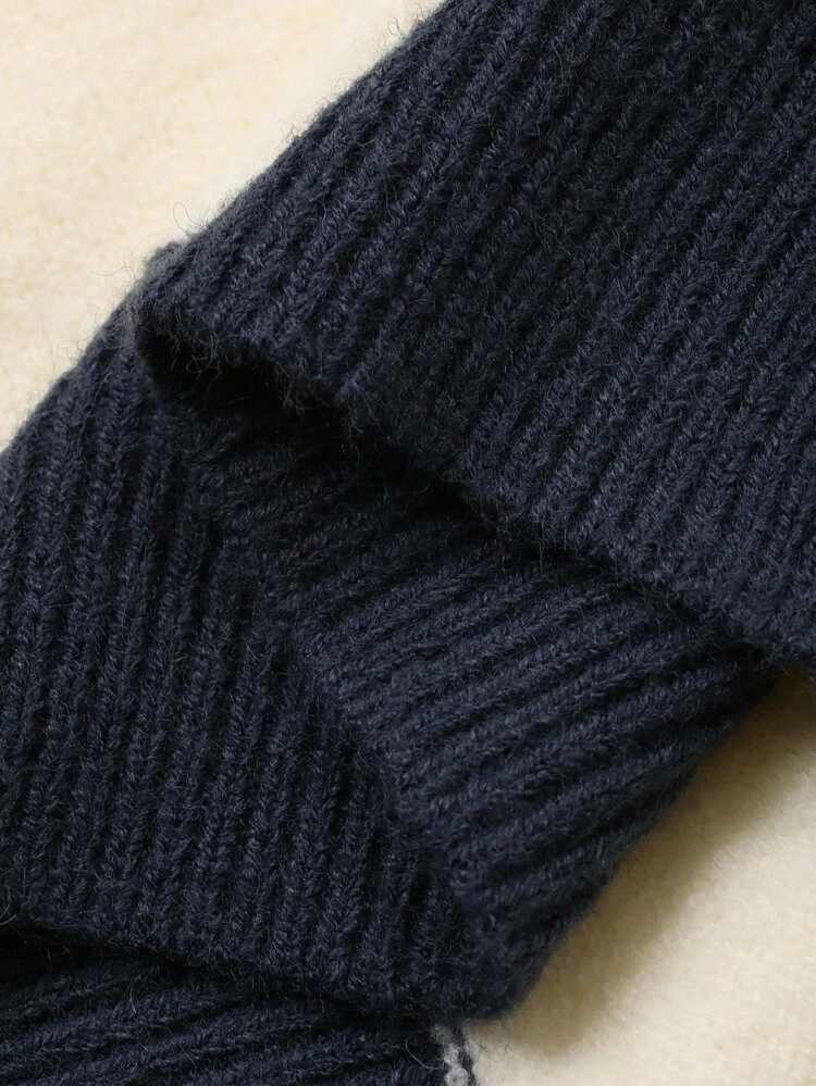 Women's Loose Casual Striped Contrast Color Half-Zip Sweater, Autumn/Winter