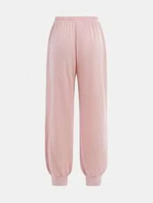 SHEIN 少女简约字母印花圆领短袖针织家居服套装 2 件套 - 淺粉色 - 查看 11