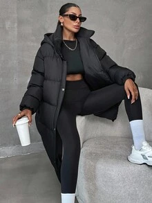 EURMUSE Keeping Warm, Oversized Maxi Lenght, Hooded - Black - View 4