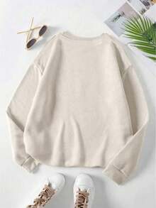 INAWLY Autumn Mushroom & Coffee Pattern, Comfortable Retro Leaf PES DST Sweatshirt Design, Round Neck Mushroom Embroidery Graphic Sweatshirt - Apricot - View 2