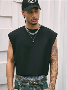 AXEPEAK Men's Fashionable Star Rhinestone Decor Tank Top, Summer - Black - View 2