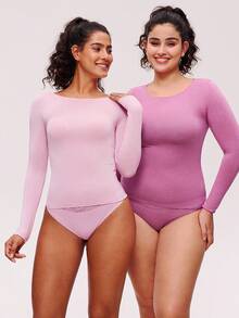 LUVLETTE Dream Curve 2ndSkin Super Soft Women's Basic Purple Crew Neck Long-Sleeve Base Layer Top Max Stretch Thermal-Balance Base Layer Long-Sleeve Top Pajama Lingerie As Outerwear - Mauve Purple - View 8