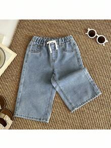 Loomiva Baby Boys Casual Vintage Washed Simple Base Soft Cute Light Blue Drawstring Waist Loose Fit Baggy Jeans,For Kids Clothes Boys Costume Dailywear Spring Summer Fall Winter Clothes,Streetwear Outfits Toddler Boys,Back To School Clothes Boys,Vacation Outfits Boys, 2 Year Old Boy Jeans - Light Wash - View 5