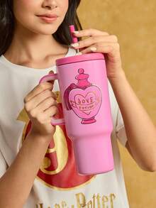 HARRY POTTER X SHEIN 40.6盎司1200毫升卡通图案带手柄玻璃杯、保温杯、真空保温水瓶、防漏盖和吸管、不锈钢旅行杯、车载杯