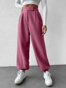 Pantaloni de costum gri pentru femei în formă de con cu talie detaliată