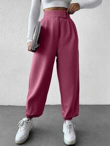 Pantaloni de costum gri pentru femei în formă de con cu talie detaliată