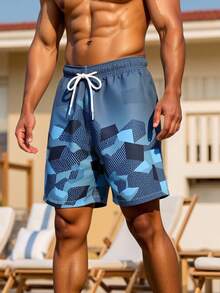 Manfinity Swimmode Men's Casual Drawstring Loose Wide Leg Beach Shorts, Summer