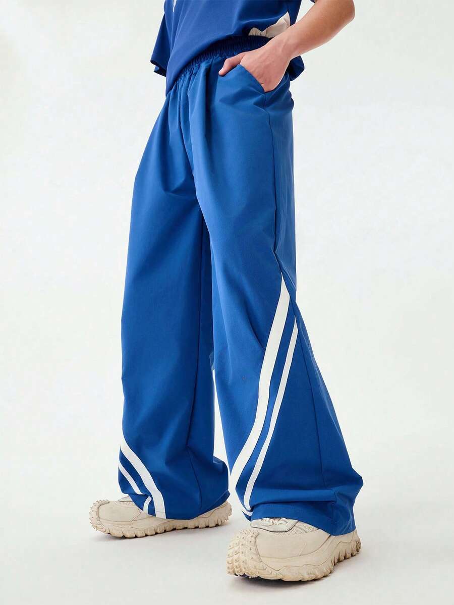 SHEIN Y2K Oversized Cargo Pants With Utility Pockets Racing Vibes - Blue - View 1