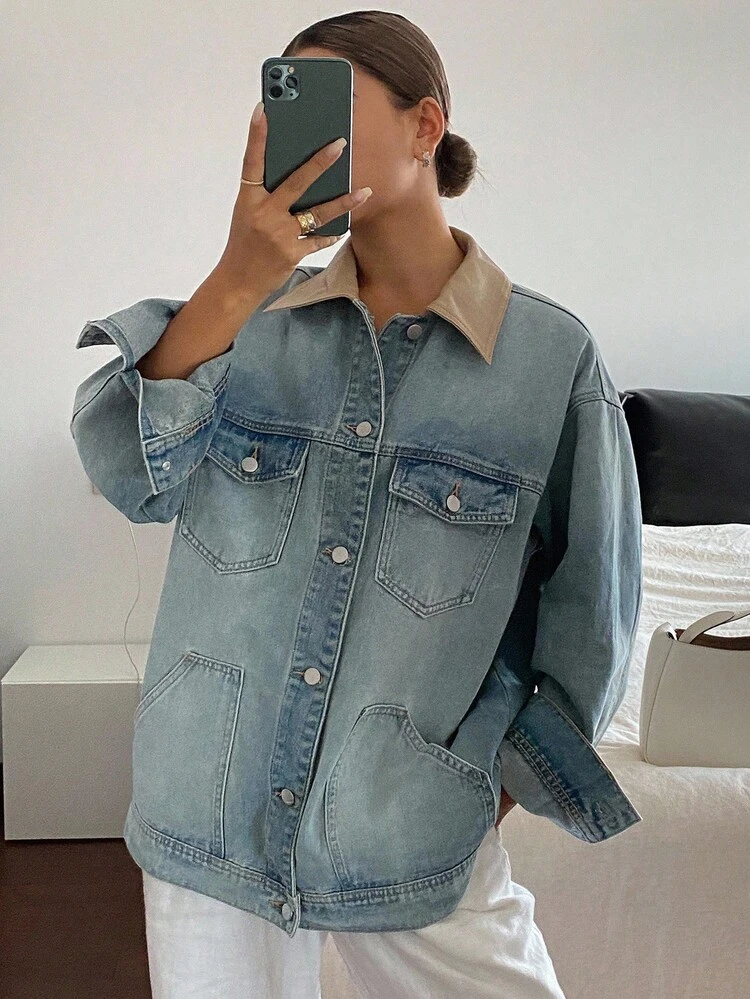 Women's Loose Casual Patchwork Denim Jacket