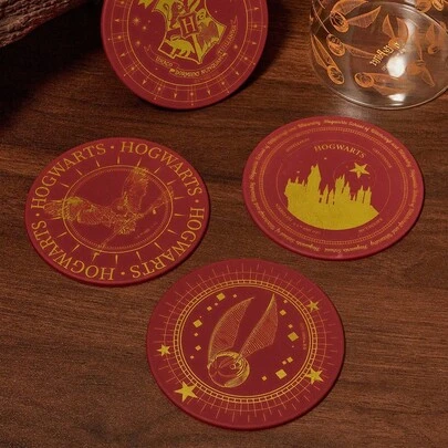 HARRY POTTER X SHEIN Cup Mat Set Of 4 Pieces, Used To Protect The Desktop, Coffee Table Decoration, Very Suitable For Home Decoration And Moving Gift Christmas,Gift Ideas