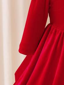 Glamorique Kids Christmas Baby Girls Dresses, Fall Dresses, Winter Dresses, Christmas Clothes, Party Wear, Santa Dress, New Year's Dress, Christmas Baby Girl's Party Dresses, Baby Girls' Princess Tulle Dresses, Long Sleeve Puff Dress, Back Bowknot Dress, Stage Performance Middle East, Autumn/Winter New Arrival Christmas Dress Red Dresses Dress Christmas For Baby Girl - Red - View 7