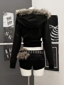 StreetHx 女士街头风连帽毛领修身长袖夹克，秋季