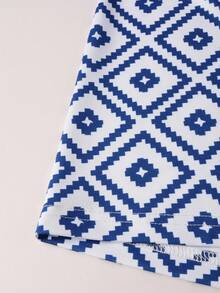 Manfinity Homme Men Vacation Geo Print Quarter Zip Collar Polo Shirt, For Husband - Blue and White - View 4