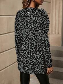 EMERY ROSE Fashionable Commuter Leopard Print Gigot Sleeve Jacket - Dark Grey - View 2