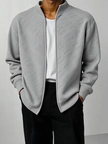 EURMUSE Men Rib Knit Button Front FW Fashion Regular Knitwear Cardigan - Grey - View 1