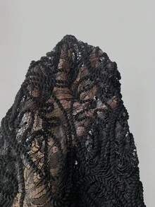 Maweii 大码女式撞色蕾丝褶边无袖优雅腰连衣裙 - 黑色 - 查看 7