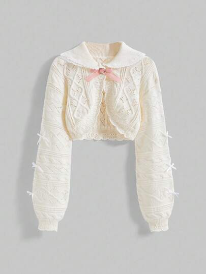 Kawaii Women's Sweet Bow Decor Cropped Thin Cardigan