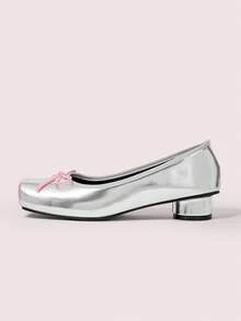 CUCCOO DOLLMOD Women's Silver Square Toe Cute Retro Classic Commute Date Party Low Vamp Cylindrical Heel Low Heel Pumps - Silver - View 7