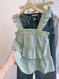 INAWLY Plaid Casual Loose Sleeveless Blouse For Women, Versatile For Summer