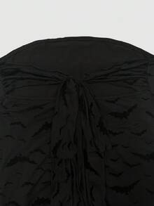Sweetra Plus Size Bat Flocked Bandeau Christmas Dress - Black - View 5