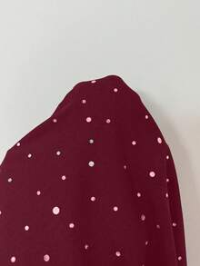 Rafferiza Đầm Maxi Dài Tay Xòe Xếp Ly Cổ Bất Đối Xứng Ôm Sát Thân Trước & Bên Hông Thanh Lịch Cho Nữ Màu Đen, Thu/Đông, Chất Liệu Vải Lưới Dệt Kim Jacquard Có Viền Bạc - Màu Đỏ Sâu - Xem 5