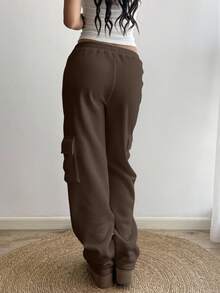 Sunnyshic Quần nỉ trơn màu thường ngày thu đông dành cho nữ - màu nâu - Xem 2