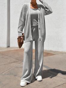 EURMUSE 女士三件套开衫和裤子 - 灰色 - 查看 4