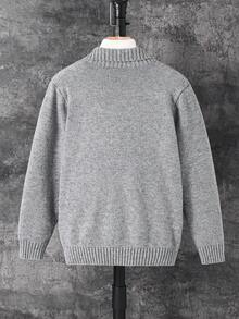 SHEIN 1-Pack Tween Boy Casual Sports College Thick Double-Breasted Gray Cardigan Sweater With Twisted Pattern Decoration, Suitable For Kids Outfits Toddler Boy Clothes Back To School Boys Set Suitable For Birthday Parties, Evening Parties, Performances, Opening Ceremonies Daily Suitable For Daily Use Suitable For School Suitable For Suitable For Sports Suitable For Autumn And Winter - Grey - View 5