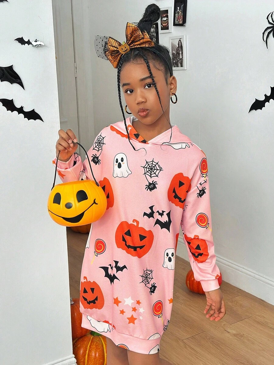 SHEIN Tween Girls' Casual Loose Comfortable Sweatshirt With Letter Graphic, Mid-Length Fall Winter - Baby Pink - View 1