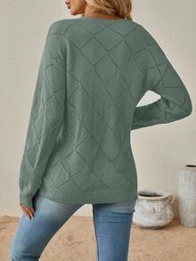 Maglione casual lavorato a maglia con scollo a V e maniche a raglan, colore unito, ampio e comodo, da donna