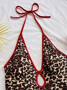 Soleia 女士休闲度假新款 V 领露背系带蝴蝶结镂空黑白撞色修身罗纹连体裤，适合派对、约会、下午茶、海滩 - 彩色 - 查看 5