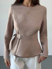 Aloruh Women's Fashionable & Elegant Button-Up Round Neck Long Sleeve Shirt