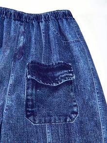 Sparklyn Bộ 2 áo hoodie oversized cho bé gái tuổi teen in hình ngôi sao & quần ống rộng cạp chun, phong cách đường phố - Màu xanh lam - Xem 4