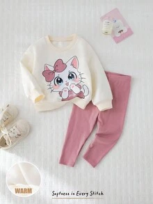 Cozy Pixies 2 pezzi Set di felpa girocollo a maniche lunghe con motivo carino per bambina e leggings in colore unito con vita elastica, autunno/inverno