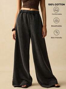 SoleilVie Halloween Women's Casual Washed Knit Washed Wide Leg Pants Sweatpants New Fall Fashion Women Halloween Costumes Back To School Pants For Y2k Women