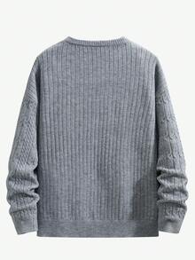 Manfinity Homme Jersey de cuello redondo de manga larga casual para hombre, otoño e invierno - Gris - Ver 2