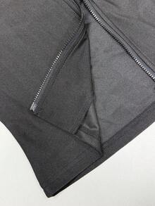 Conjunto de chaqueta con cremallera y pantalones con estampado sencillo para niñas preadolescentes, otoño e invierno - Negro - Ver 8