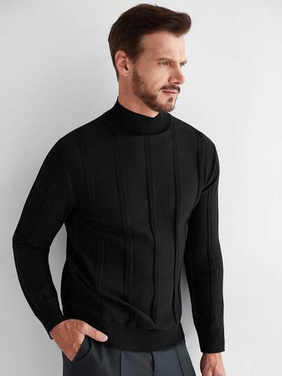 Manfinity CityGents Jersey de cuello alto de unicolor casual para hombres, otoño/invierno, Old Money