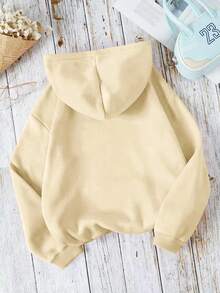 INAWLY Women's Solid Color Drawstring Loose Drop Shoulder Casual Versatile Sweatshirt - Khaki - View 2