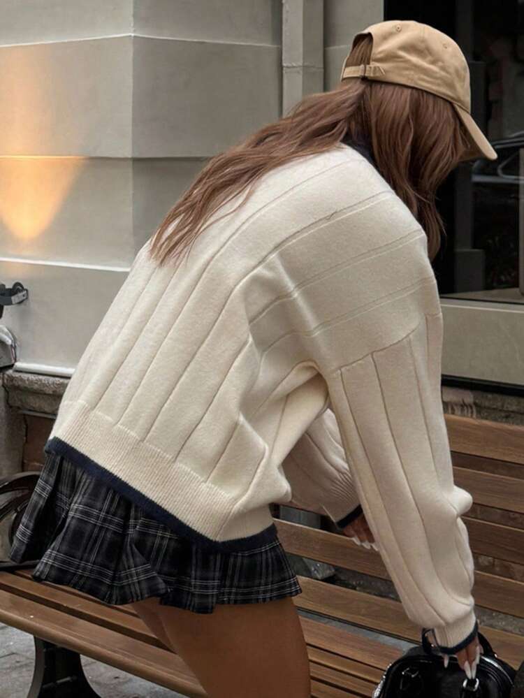 Women's Loose Fit Colorblock Casual Sweater, Autumn