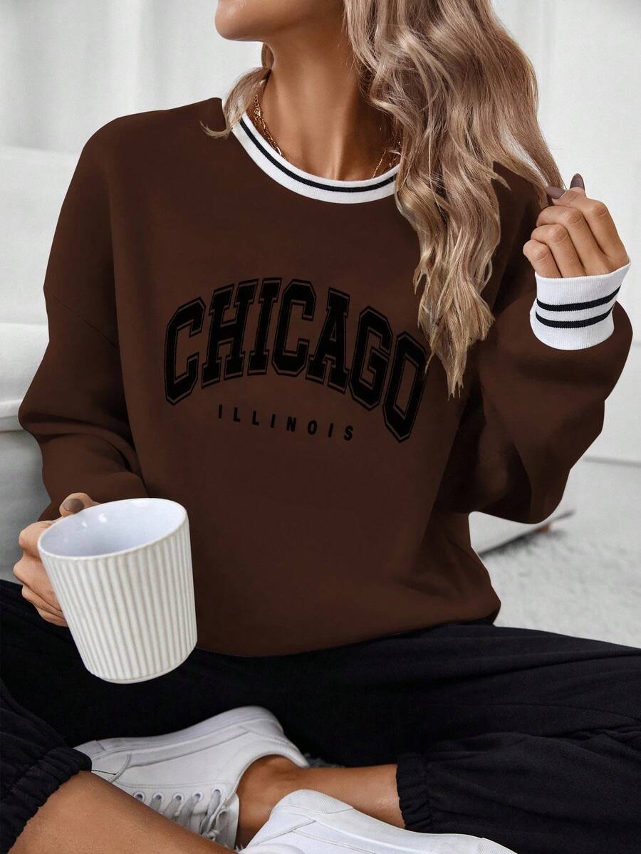 Lunelith SHEIN Lunessa Damen modischer Lässig Maillard Rundhals Langarm Sweatshirt