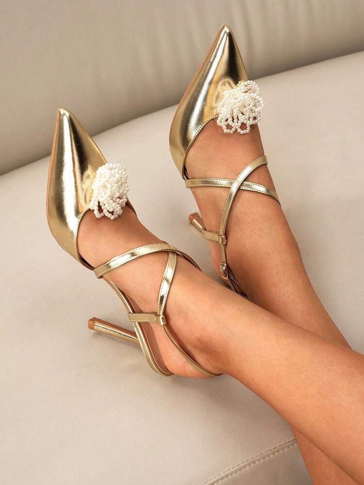 CUCCOO SZL 9,2 cm Zapatos de tacón elegantes con punta afilada, tacones altos de color dorado