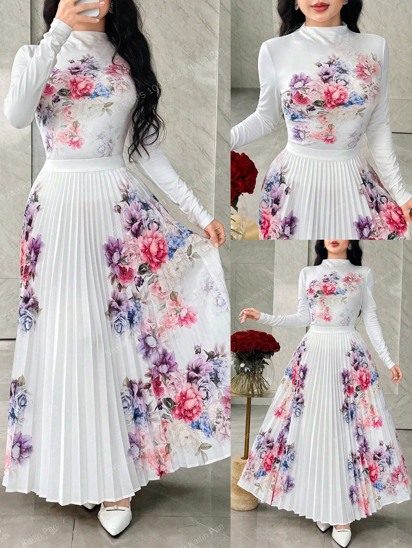 Feyla طقم ملابس علوية أنيقة بأكمام طويلة وتنورة مطوية قطعتين للنساء