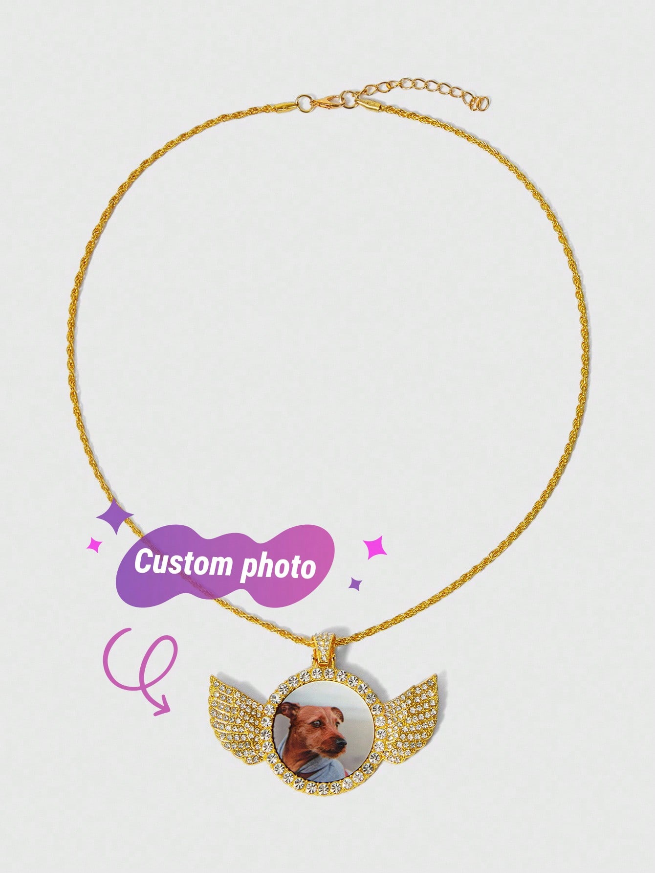 1pc Custom Picture Necklace, Hip Hop Angel Wings Pendant, Personalized Photo Jewelry With Gift Box, Sequins Gold/Silver/Rose Gold. Stylish Vintage Unisex Ideal Gifts For Him Or Her: Anniversaries, Birthdays, Daily Wear, Prom, Graduation, Valentine's, Father's, Mother's Day, Weddings, School & Office Supplies